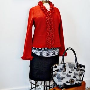 Talbots Red Boiled Wool Blazer w/fringe